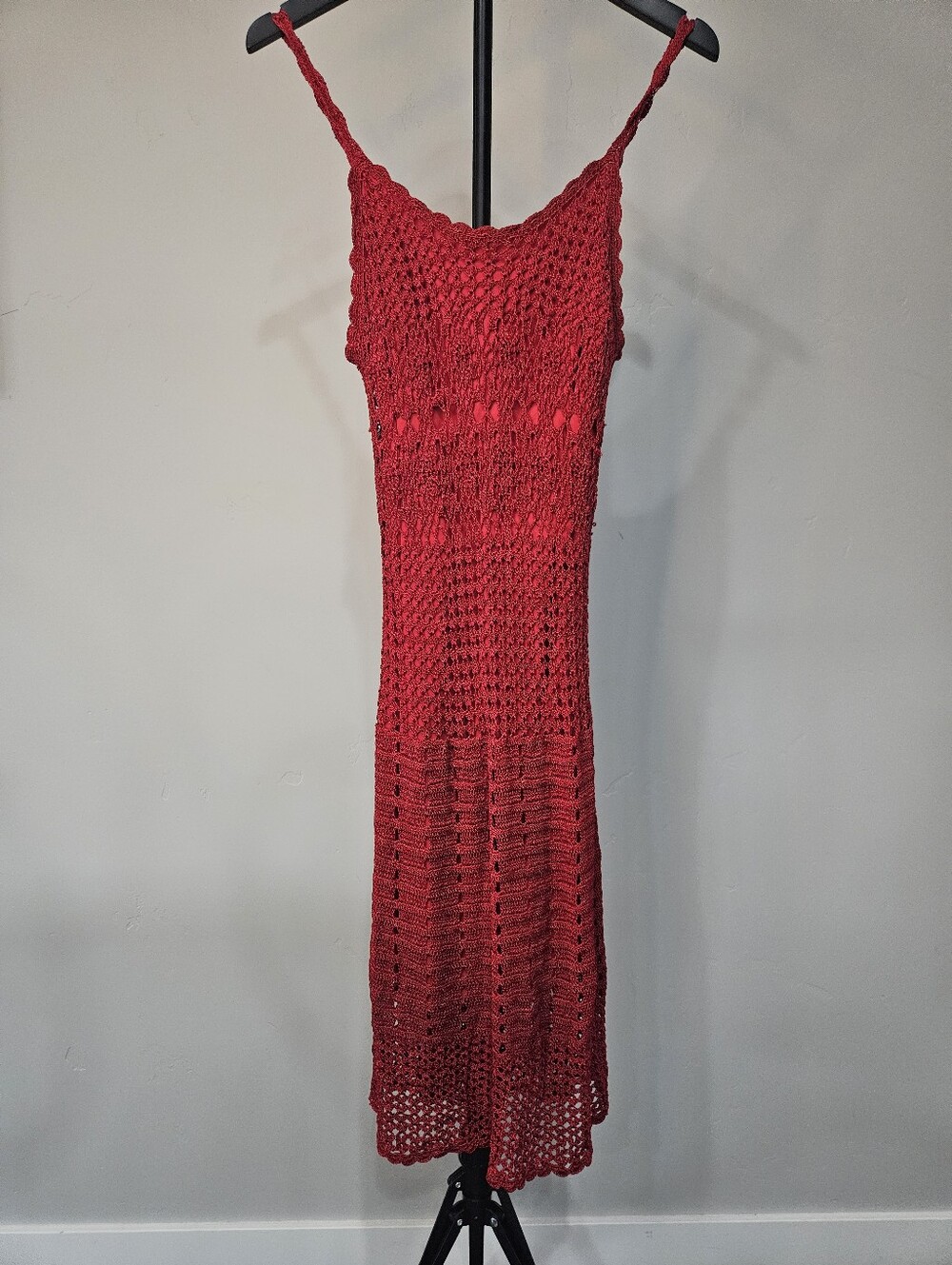 Red crochet sheath dress. Size M